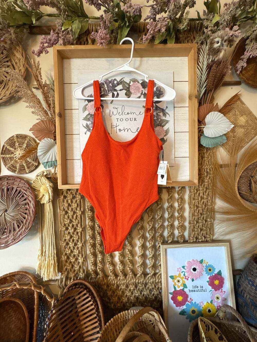 Rebecca Minkoff Pureed Pumpkin  Crinkle One Piece Swimsuit Size M